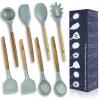 8 Pieces Natural Acacia Wooden Silicone Kitchen Utensil Set offer Home and Furnitures