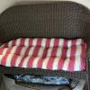 Wicker Loveseat & Chair with 1 ea Pink Stripped Cushion offer Home and Furnitures