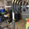 Olympic weight set, bench, squat rack and weight plate rack