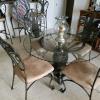 Dinnette  Set. Brass  base table glass top  4 chairs and 3 bar stools  offer Home and Furnitures