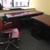 Executing Desk, Credenza & leather Desk Chair; beautiful mahogany/cherry red oak