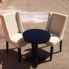 3'x3' Table with 4 wooden chairs & 2 wooden framed, white cloth chairs + black coffee table