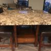 NEW PUB TABLE, MARBLE W/ 6 LEATHER CHAIRS