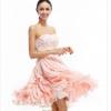 Light Pink Beaded Embellished Short Strapless Dress With Ruffle Skirt 