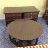 3 piece wooden table set with Formica. Includes coffee and 2 side tables. Excellent condition