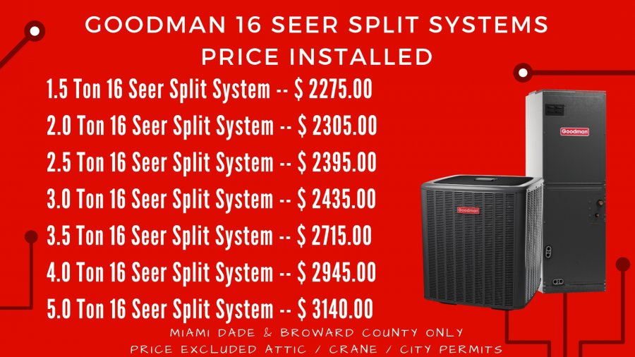 Goodman Air Conditioners 16 SEER Split Systems * 10 Years Warranty