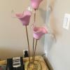 three hand  blown  maid Lillie lamps  rose pink
