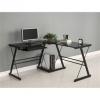 Black Metal L-Shaped Corner Computer Desk with Glass Top.FF-8988888CD. offer Home and Furnitures