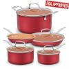 9 Pieces Aluminum-Infused Copper Ceramic Non-Stick Cookware Set, Save $10 with Amazon Coupon