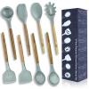 8 Pieces Natural Acacia Wooden Silicone Kitchen Utensil Set 