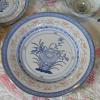 96 Piece 8 place setting dishware, Blue Rice Pattern with red and gold accent $100