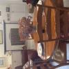 SOLID WOOD DINING SET, PEDESTAL TABLE, 4 CHAIRS, LEAF