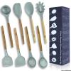 8 Pieces Natural Acacia Wooden Silicone Kitchen Utensil Set, Just 