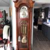 Elegant Grandfather Clock with Wood Inlay and Brass