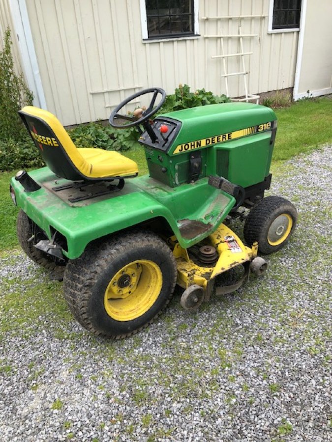 John Deere 318 garden tractor with mower, snow blower and plow/blade ...