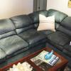 Blue leather sectional couch