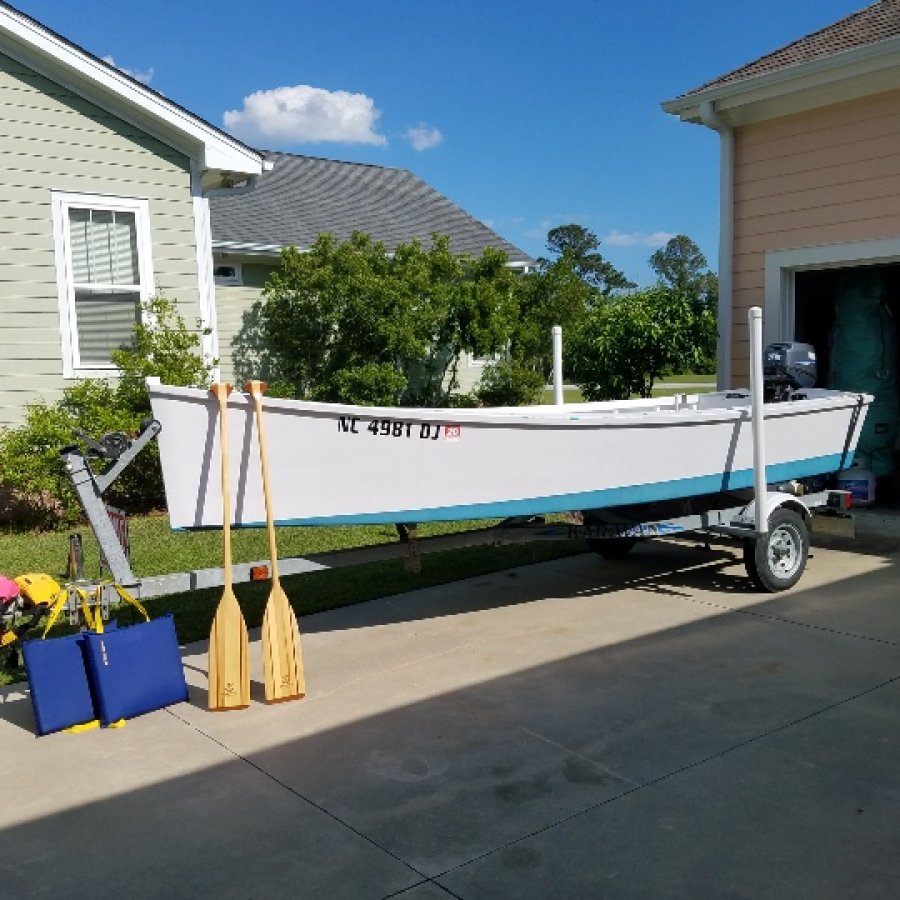 15' Harkers Island built wood skiff w/25HP Yamaha & trailer North