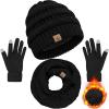 Winter beanie Hat Scarf Gloves, Warm Fleece Knit Winter Hats Touch Screen gloves Neck Scarf Set  offer Clothes