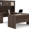 Bestar Logan U or L-Shaped Executive Office Desk with Pedestal and Hutch in Antigua, 66W offer Home and Furnitures