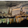 Original Austin City Skyline In Night Storm GG – 16” x 20” Canvas Painting offer Arts